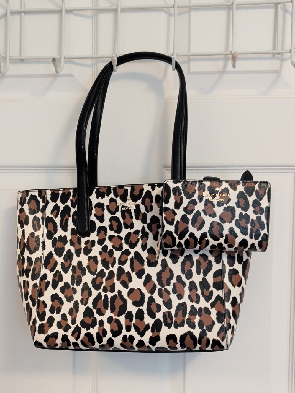 kate spade Leopard-Print Tote with Black Handles and Matching Wallet